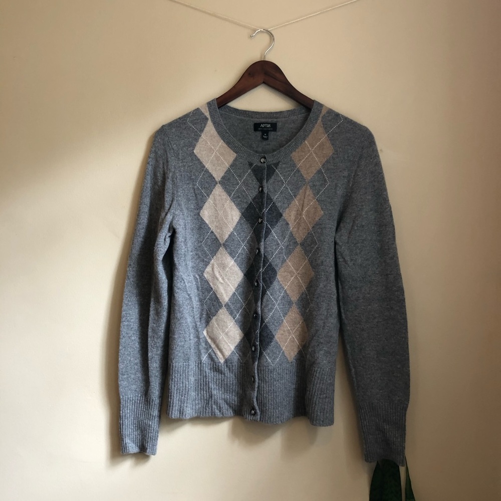 100% Cashmere Argyle Cardigan Sweater